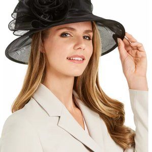Josette Rose Bow Accent Organza Hat - Black